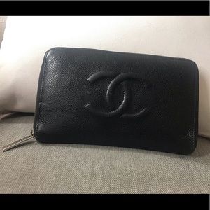 Chanel Black Caviar Zip Around Wallet
